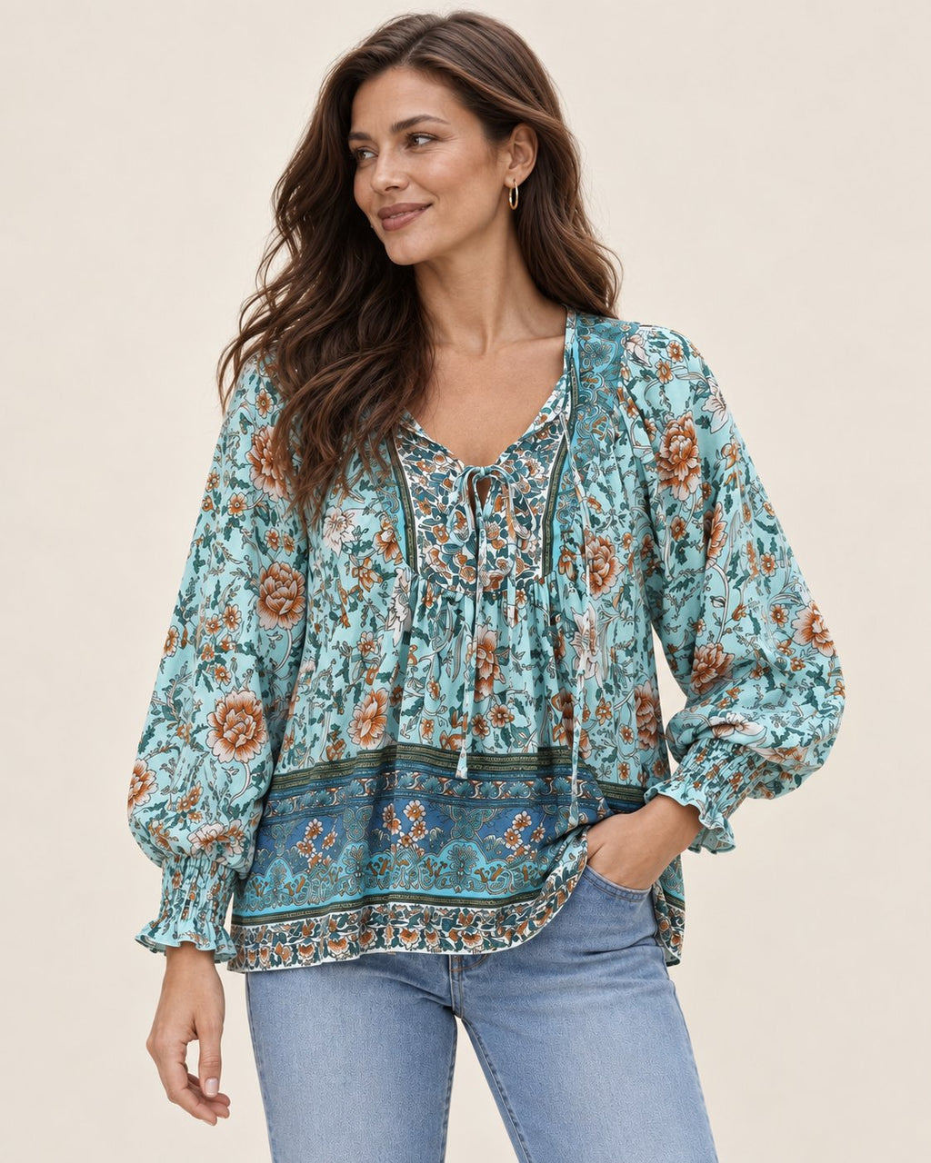 Anita | Gemusterte Bluse mit Bindedetail