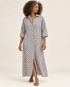 Anneliese | Langes Hemdblusenkleid mit geometrischem Muster