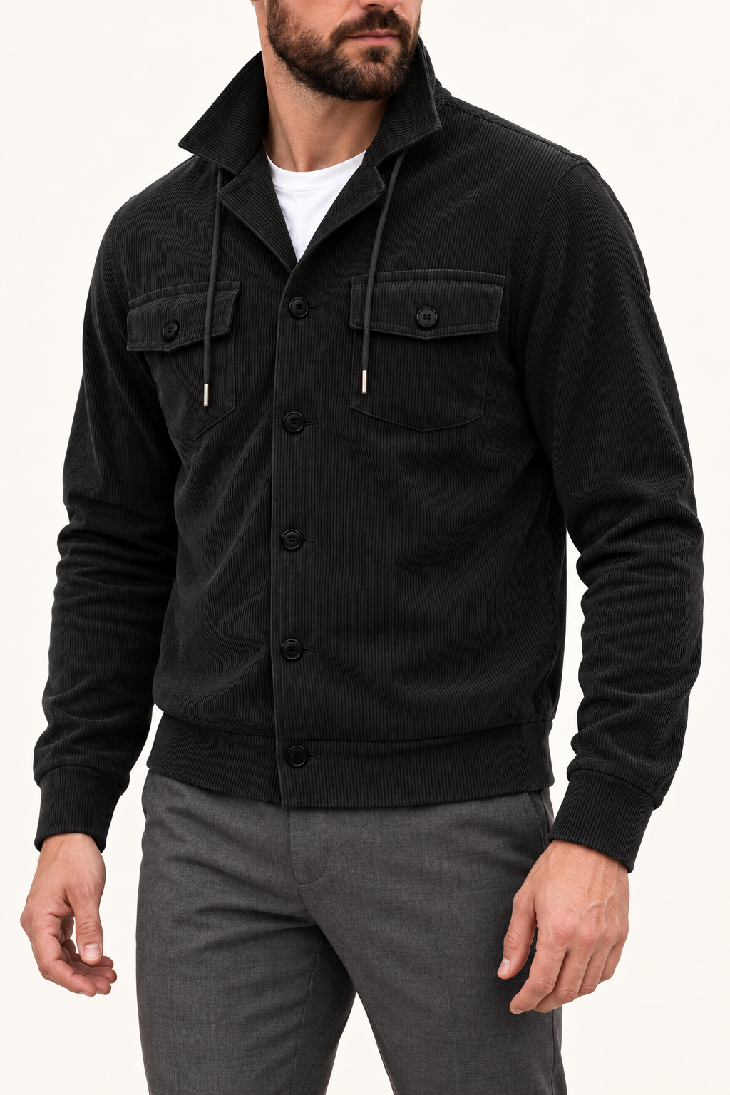 Niklas | Jacke mit Stehkragen – Detailansicht der schwarzen Jacke
