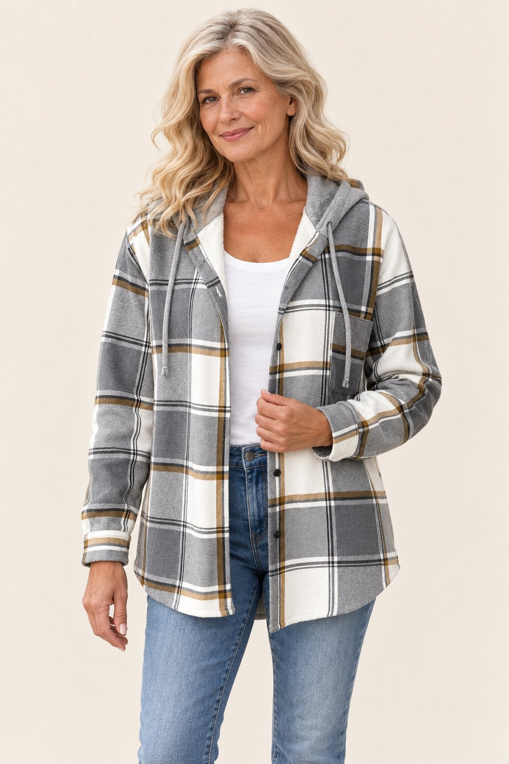 Isabella | Gemusterte Kapuzenjacke – karierte Jacke in Vorderansicht