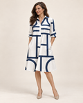 Helena | Hemdblusenkleid mit geometrischem Muster – Valtor Modell F45