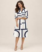 Helena | Hemdblusenkleid mit geometrischem Muster – am Valtor-Modell