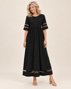 Karla | Kleid mit Rundhalsausschnitt und Netzeinsätzen – am Valtor-Modell