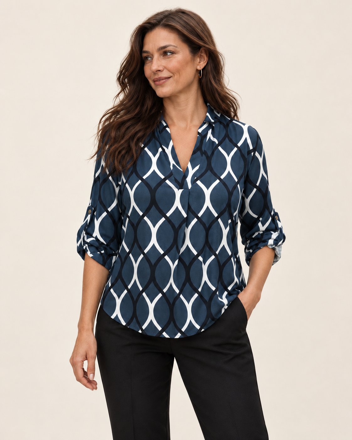 Janny | Langarmbluse mit geometrischem Muster