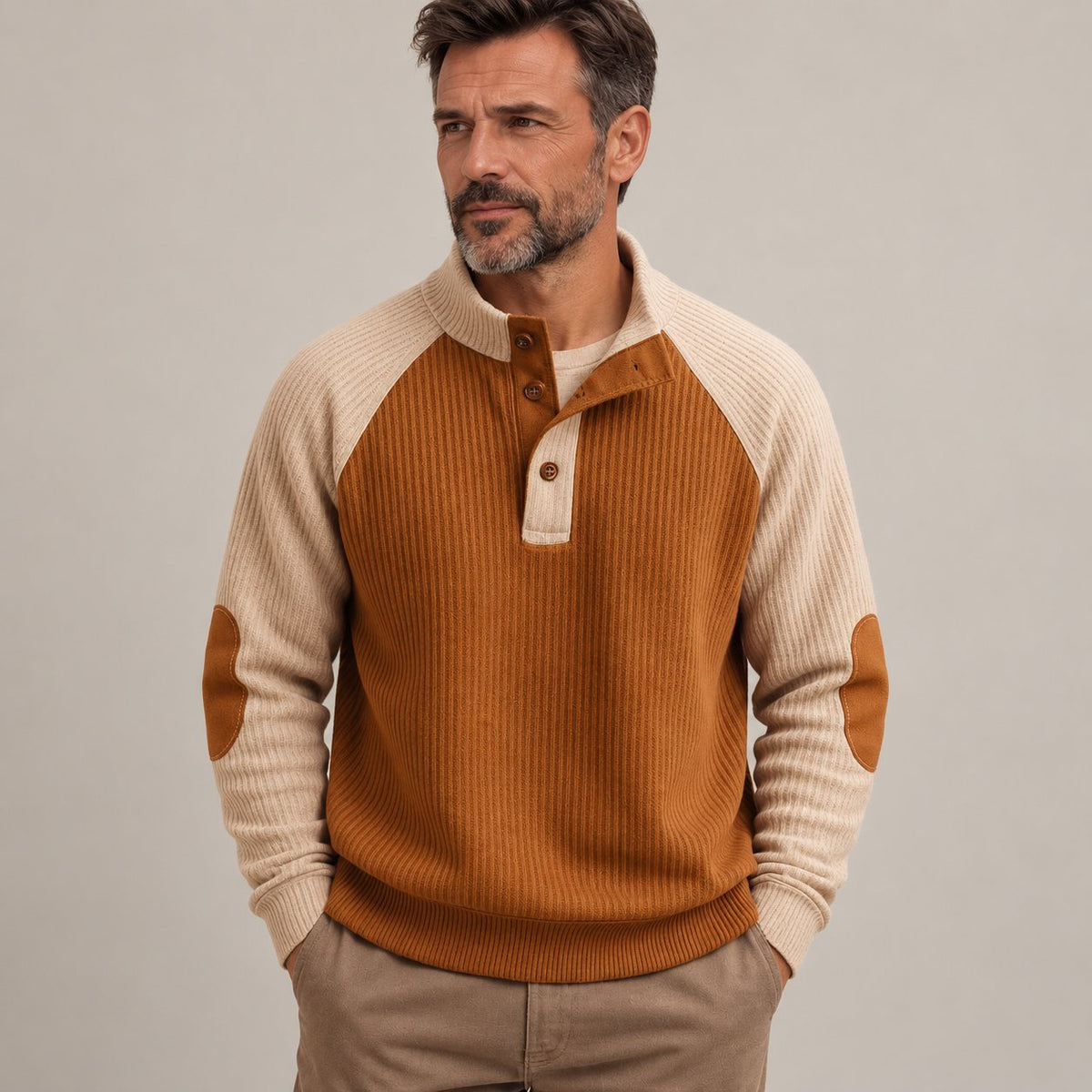 Michael | Rippstrickpullover mit Knopfkragen
