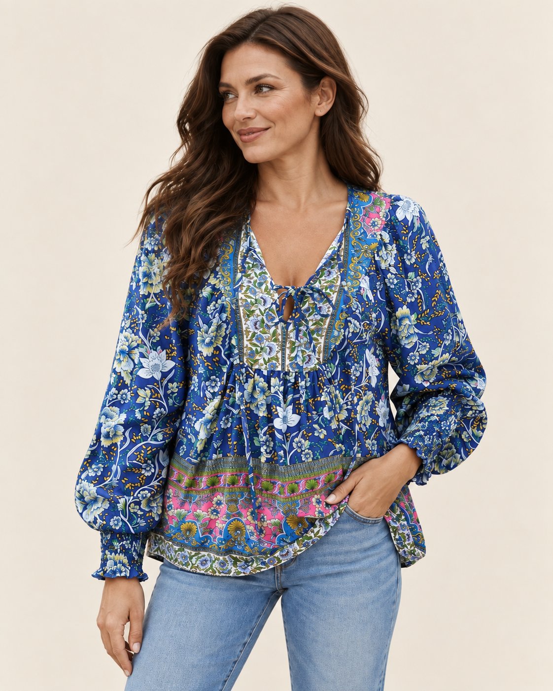 Anita | Gemusterte Bluse mit Bindedetail