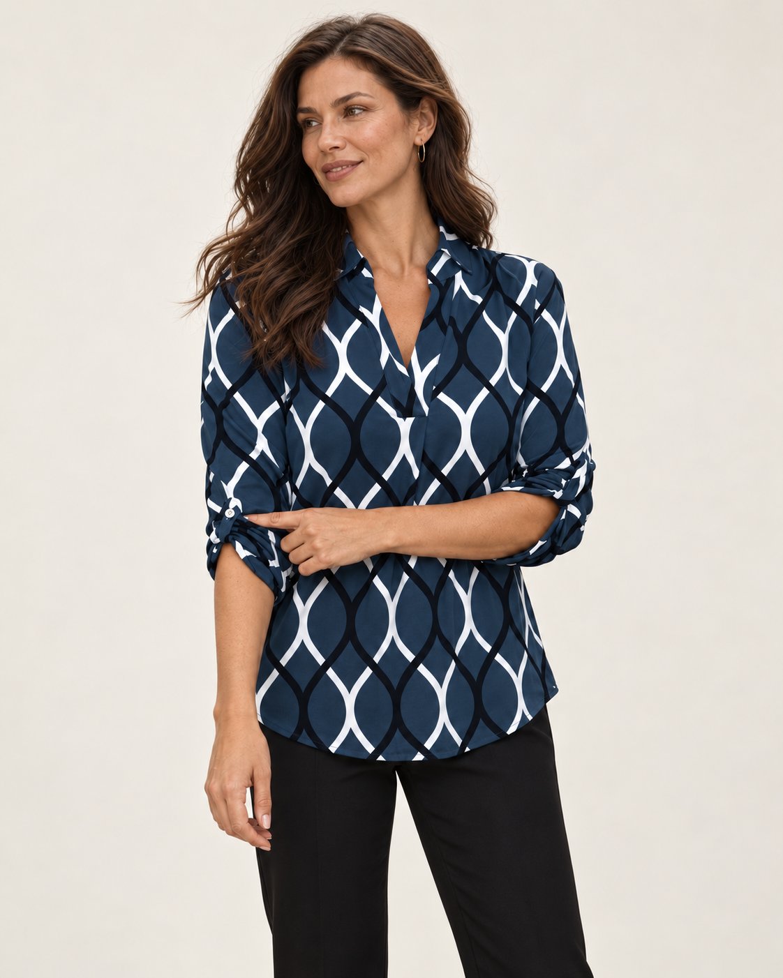 Janny | Langarmbluse mit geometrischem Muster