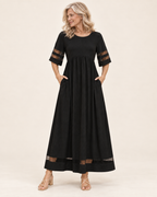 Karla | Kleid mit Rundhalsausschnitt und Netzeinsätzen – Valtor Modell F65