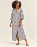Anneliese | Langes Hemdblusenkleid mit geometrischem Muster