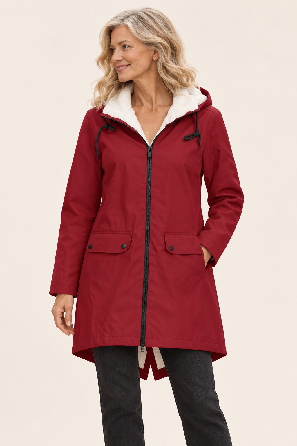Hanna | Lange Kapuzenjacke mit Reißverschluss – Valtor