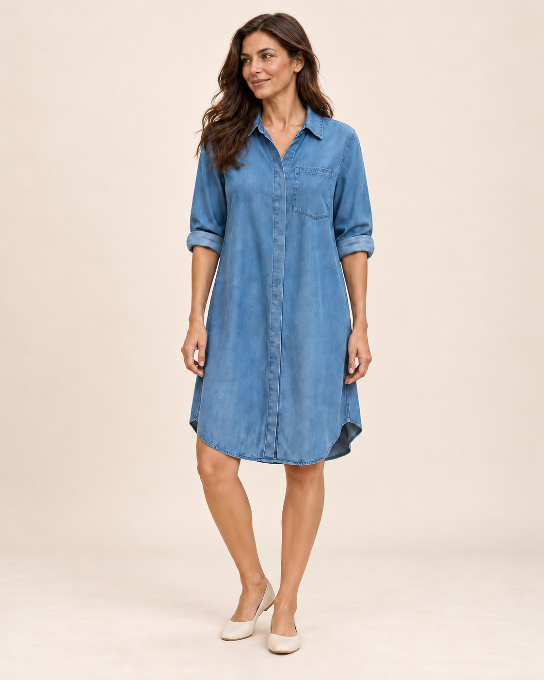 Ingrid | Langes Hemdblusenkleid in Jeansoptik – Produktansicht