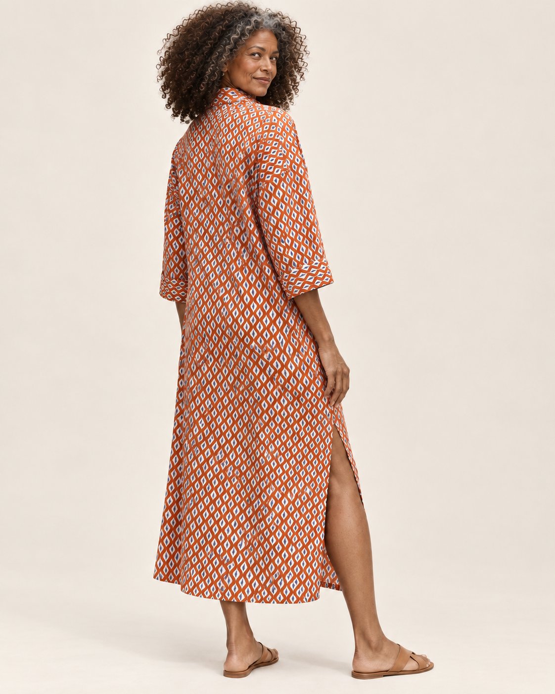 Anneliese | Langes Hemdblusenkleid mit geometrischem Muster
