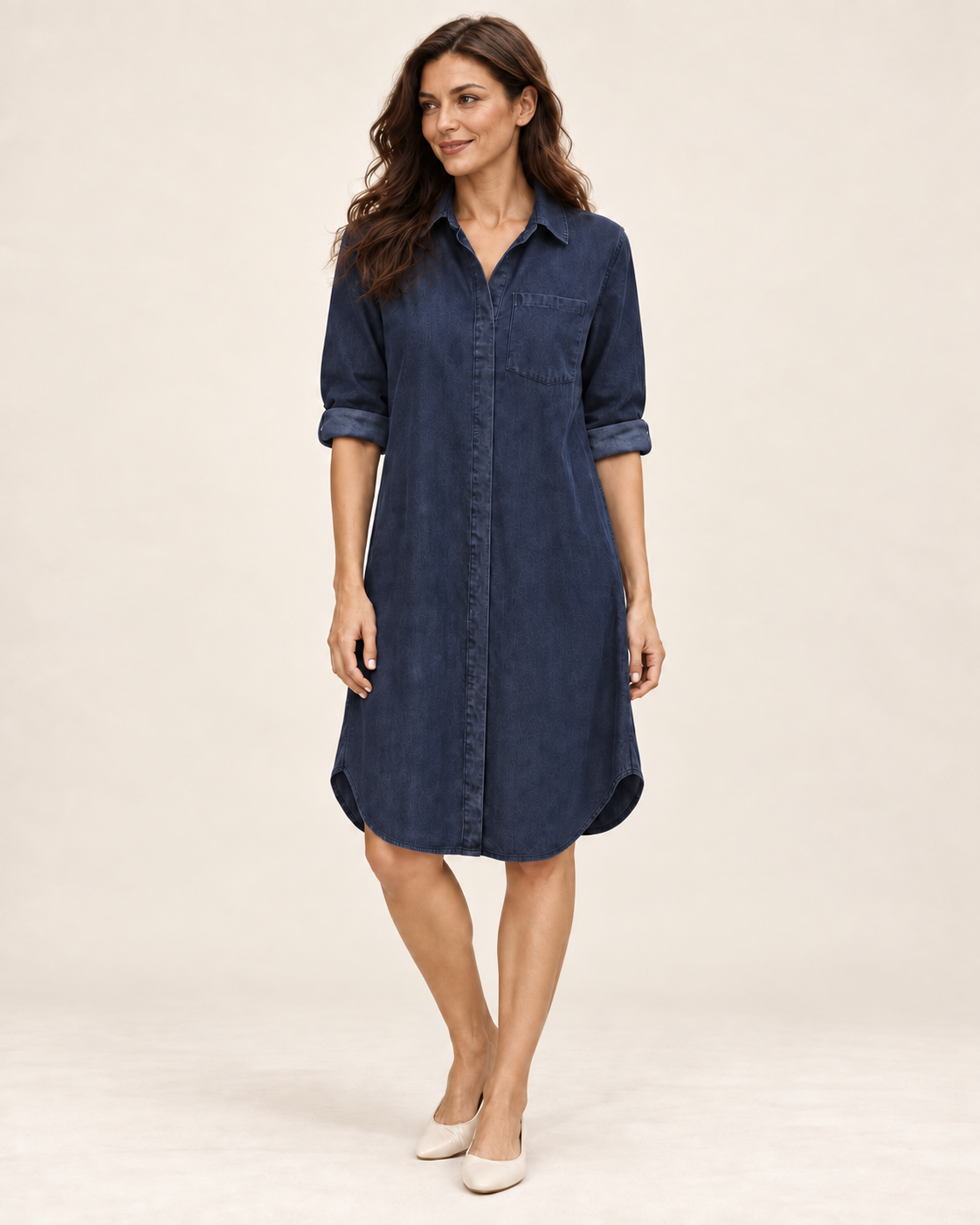 Ingrid | Langes Hemdblusenkleid in Jeansoptik