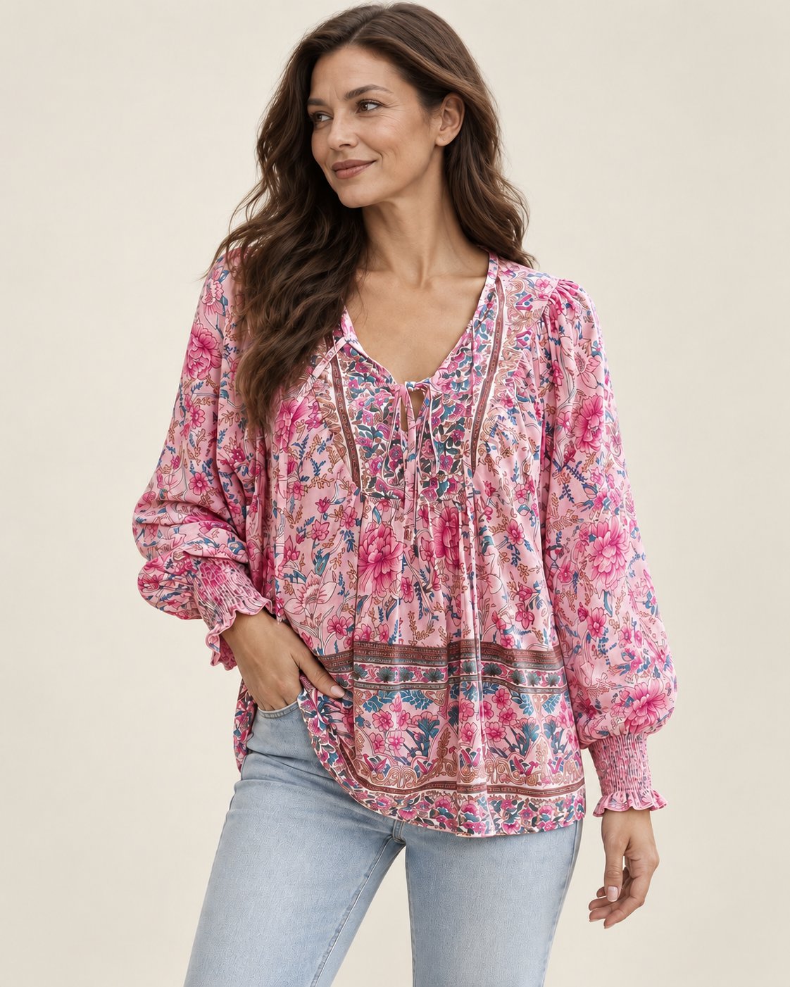 Anita | Gemusterte Bluse mit Bindedetail