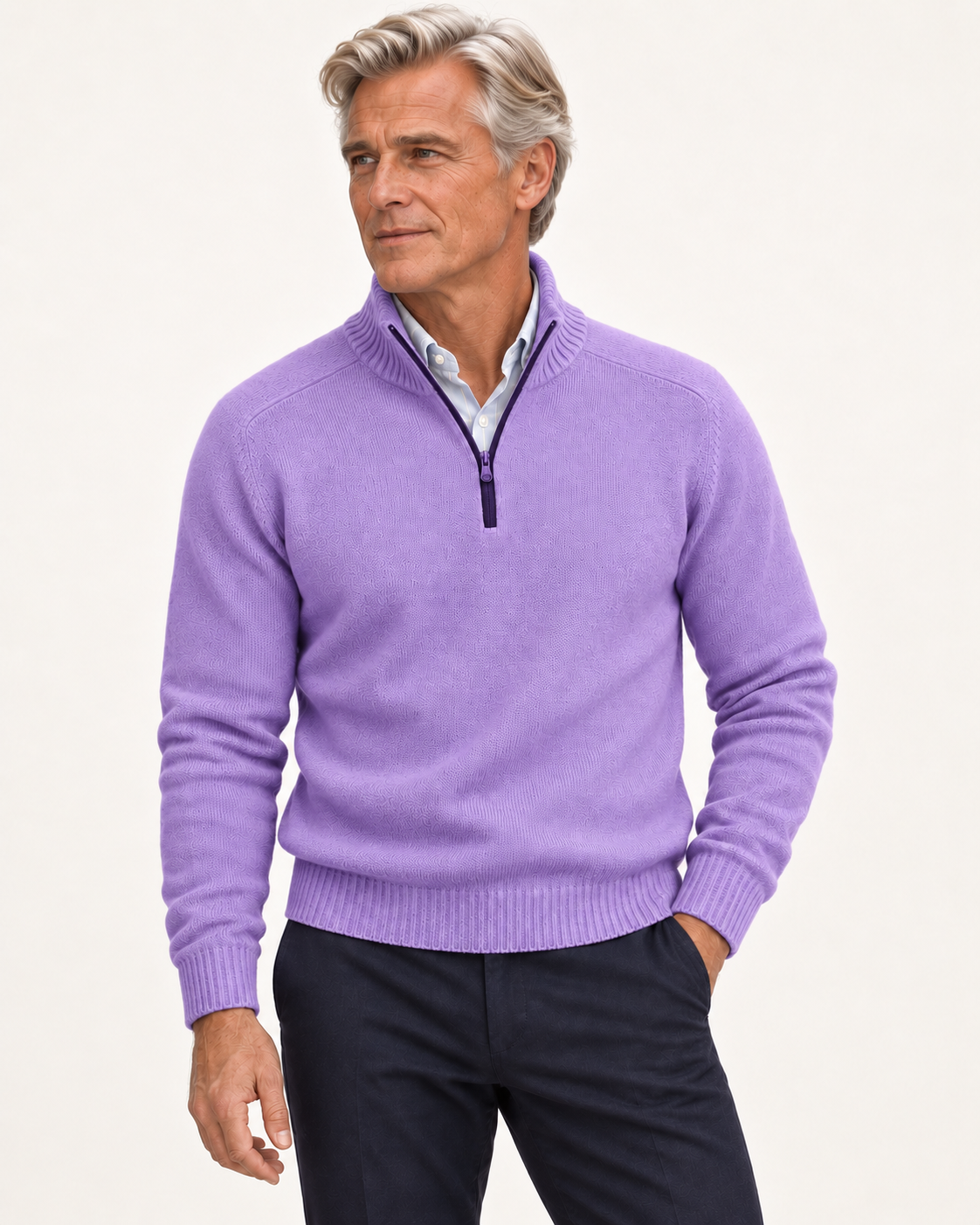 Sven – Pullover mit Reißverschlusskragen, getragen von einem älteren Valtor-Modell