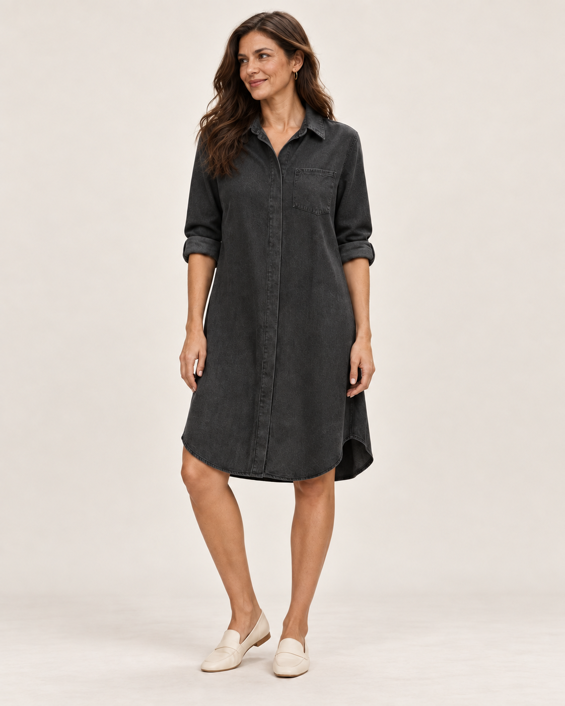 Ingrid | Langes Hemdblusenkleid in Jeansoptik