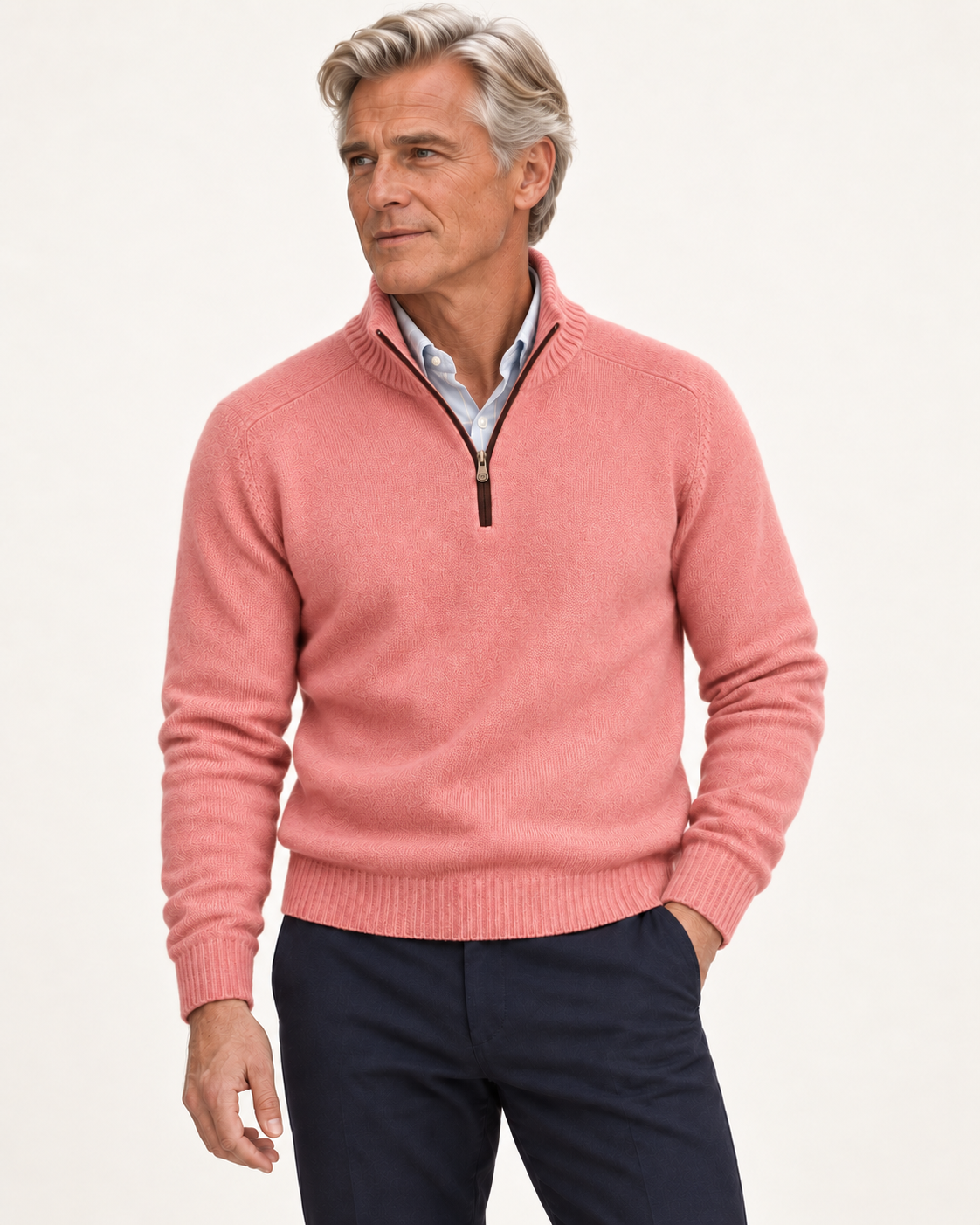 Sven – Pullover mit Reißverschlusskragen, getragen von einem älteren Valtor-Modell