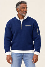 Waffelstrick-Pullover mit kurzem Reißverschluss am Valtor-Modell