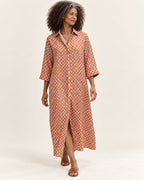 Anneliese | Langes Hemdblusenkleid mit geometrischem Muster