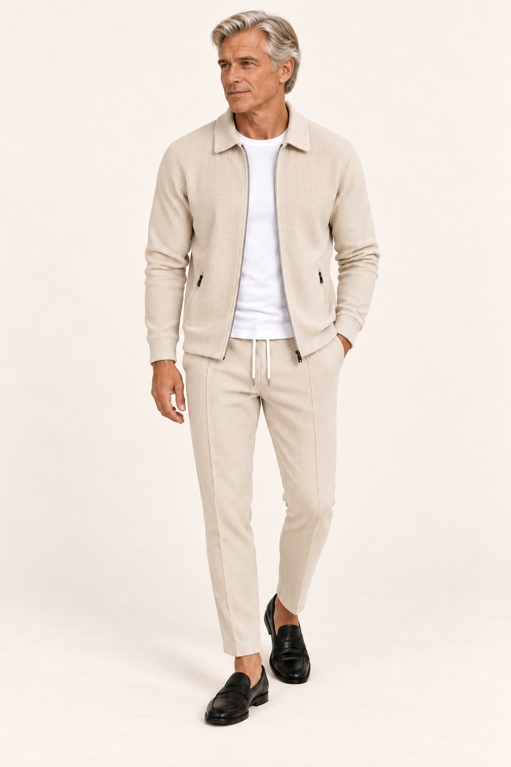 Linus | Set aus Jacke und Hose mit Waffelstruktur – am Valtor-Modell