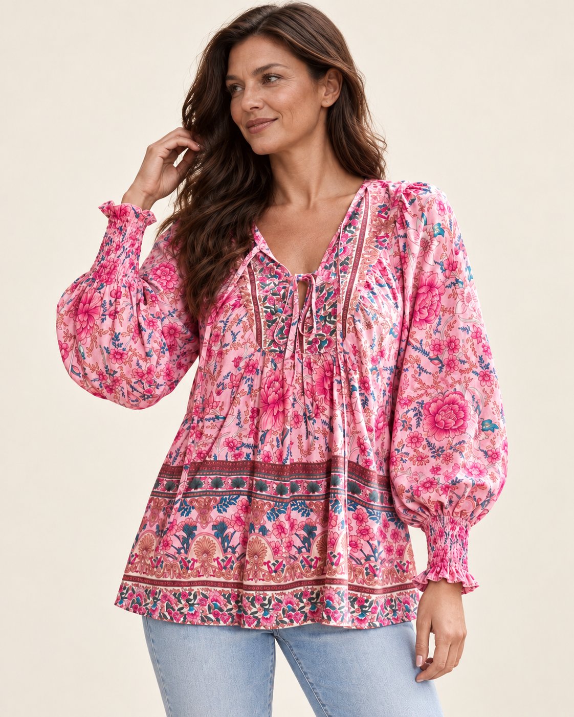 Anita | Gemusterte Bluse mit Bindedetail