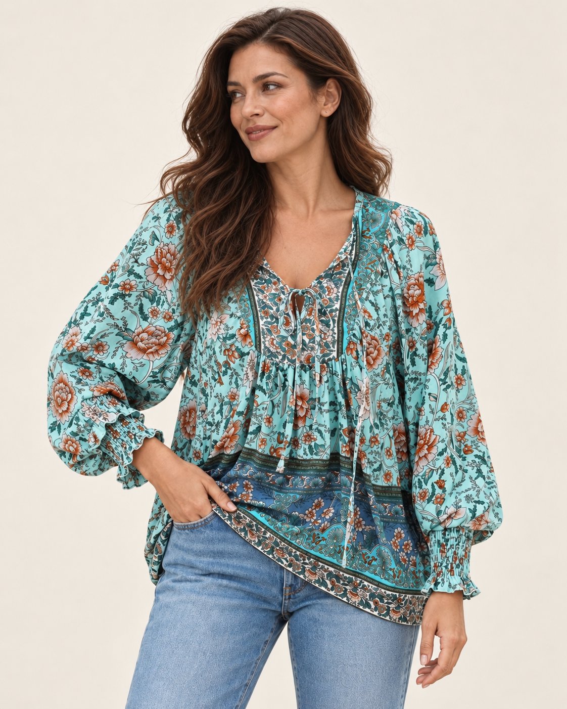 Anita | Gemusterte Bluse mit Bindedetail