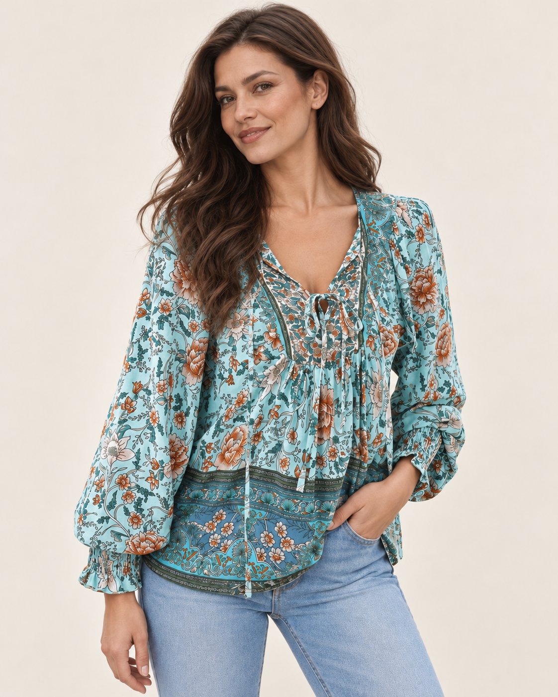 Anita | Gemusterte Bluse mit Bindedetail
