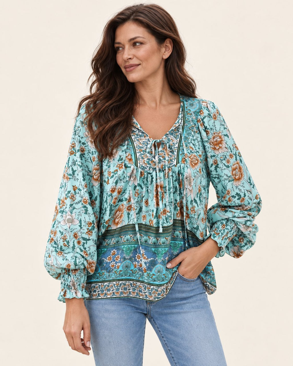 Anita | Gemusterte Bluse mit Bindedetail