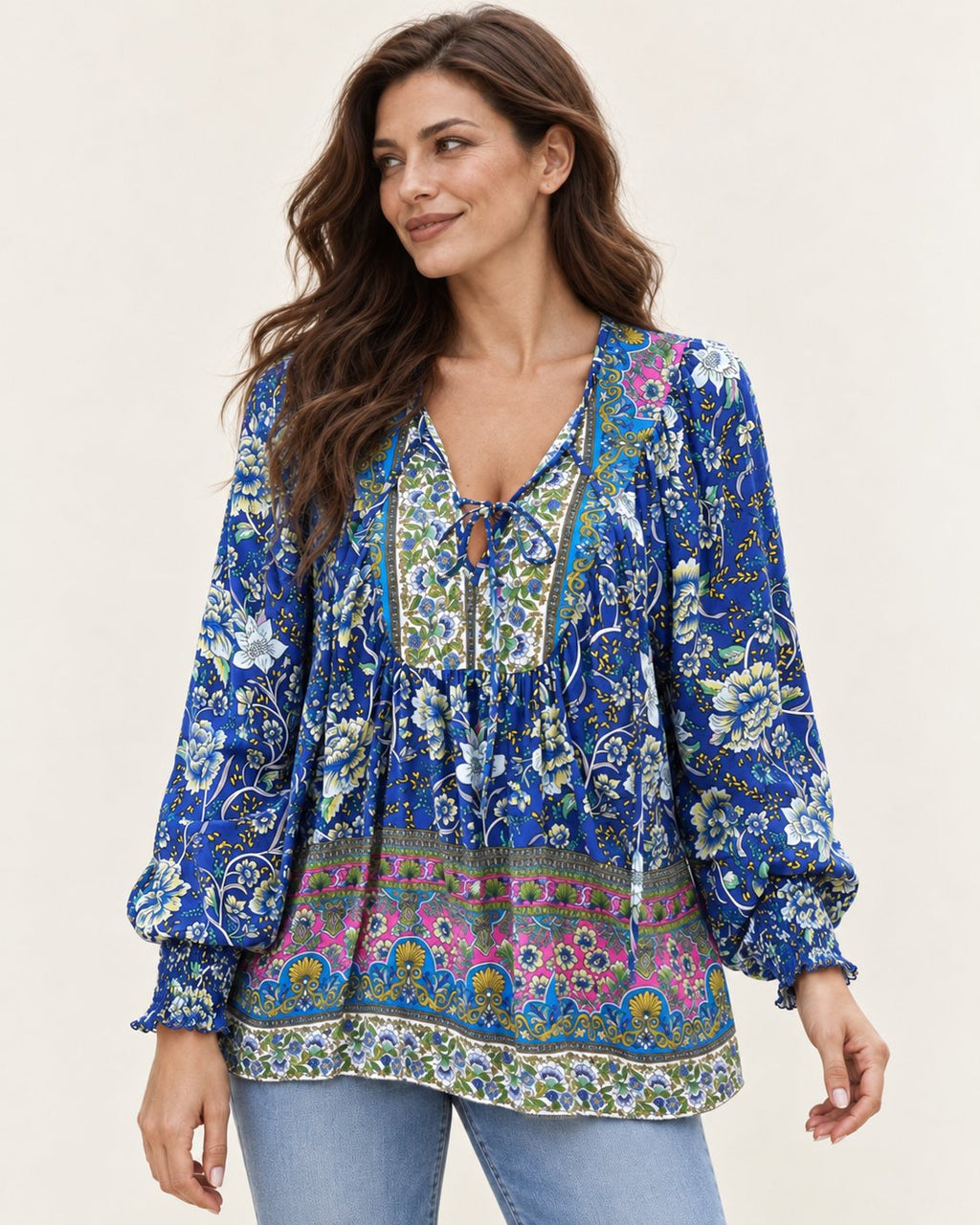 Anita | Gemusterte Bluse mit Bindedetail