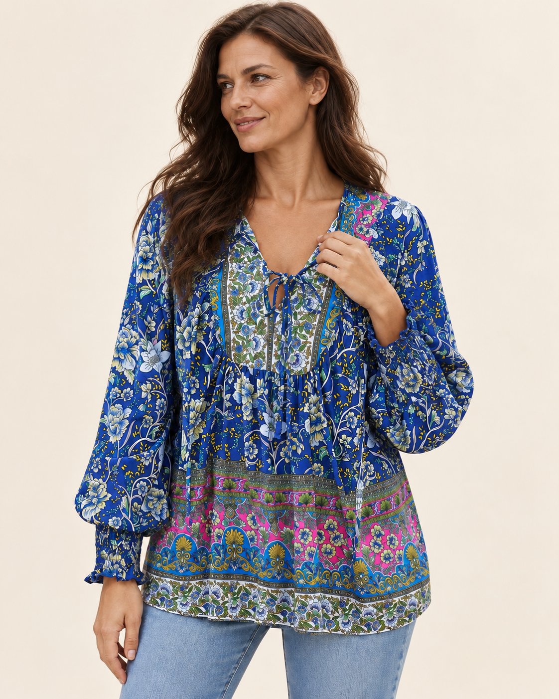 Anita | Gemusterte Bluse mit Bindedetail