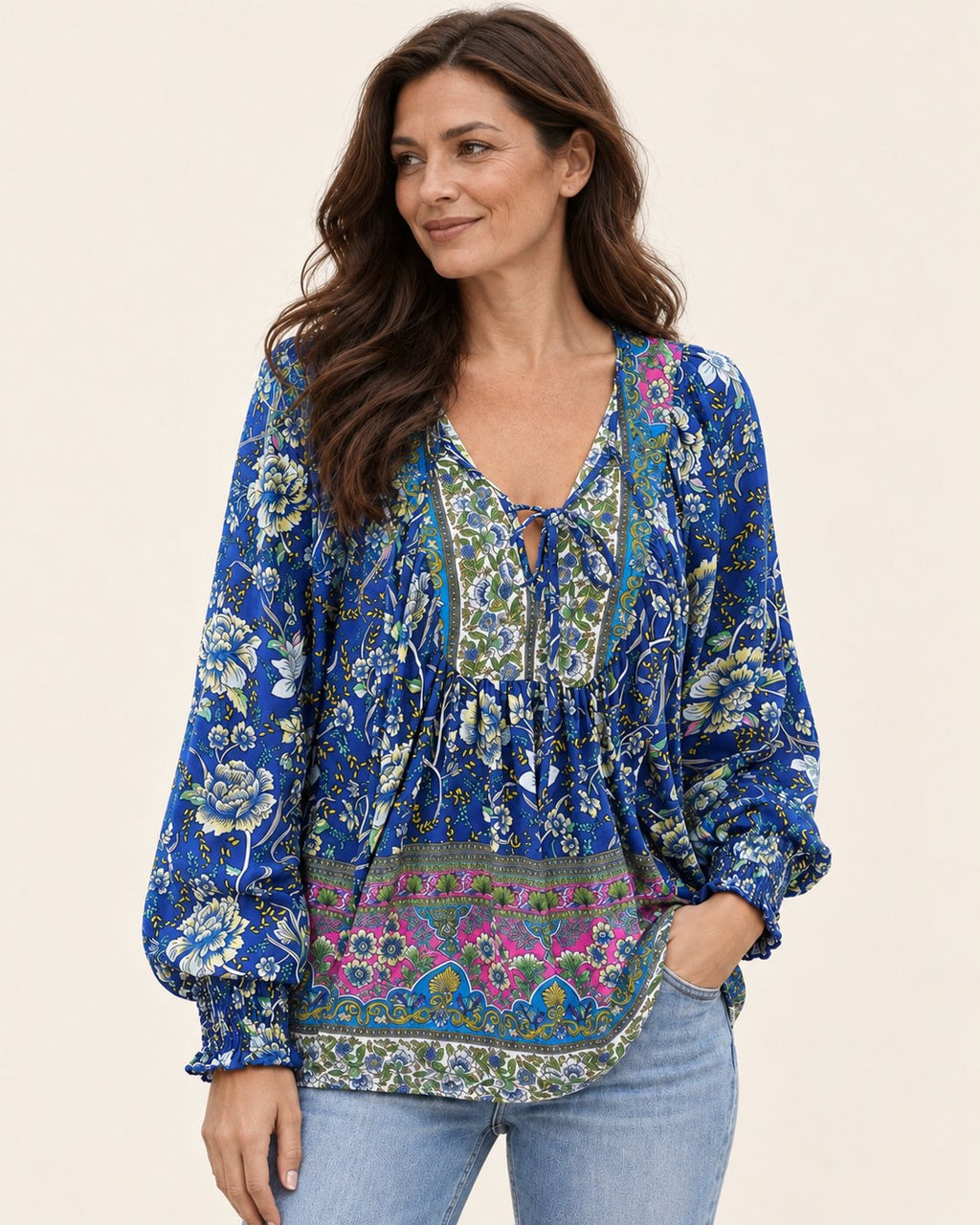 Anita | Gemusterte Bluse mit Bindedetail