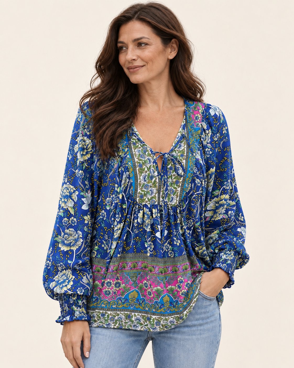 Anita | Gemusterte Bluse mit Bindedetail