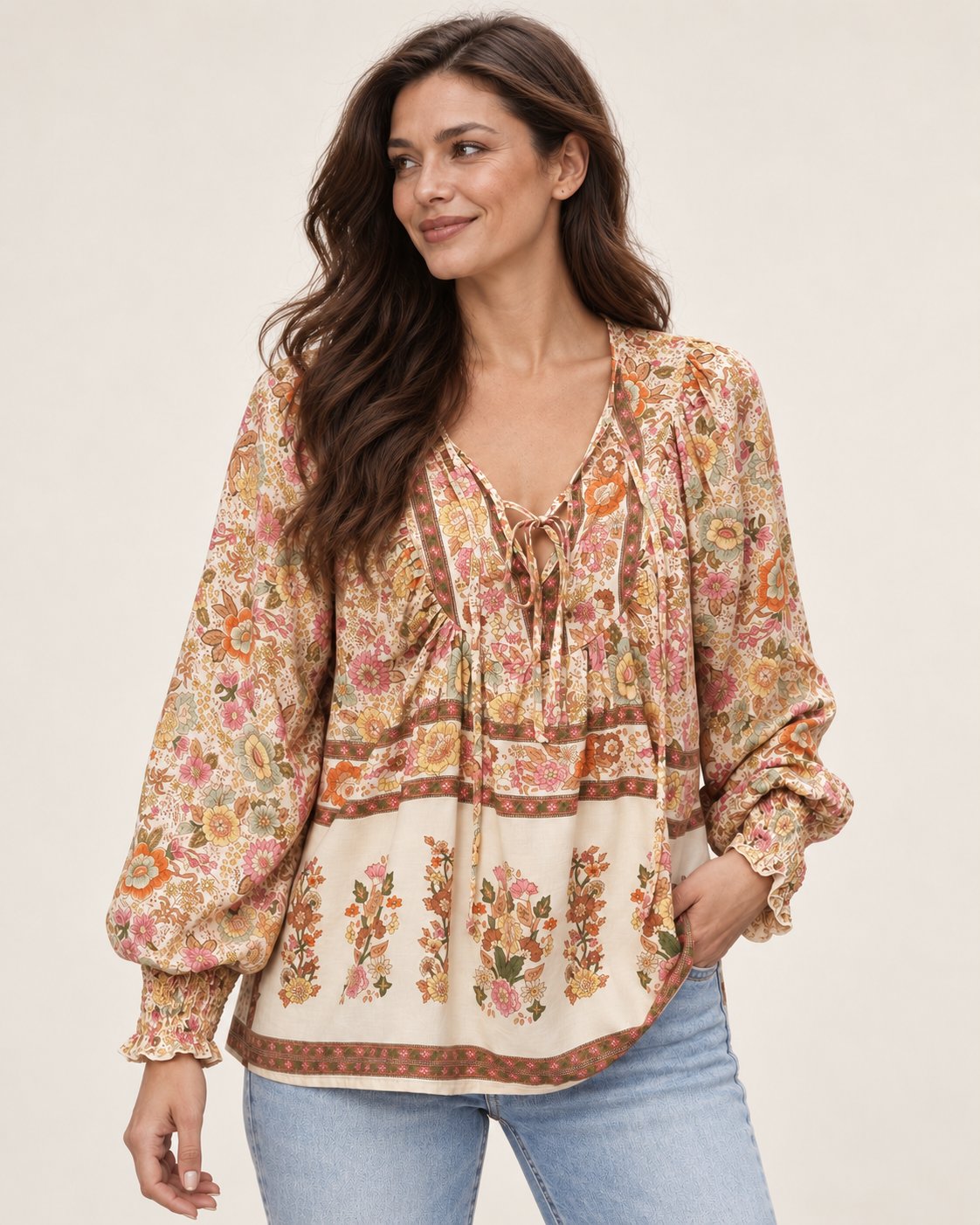 Anita | Gemusterte Bluse mit Bindedetail