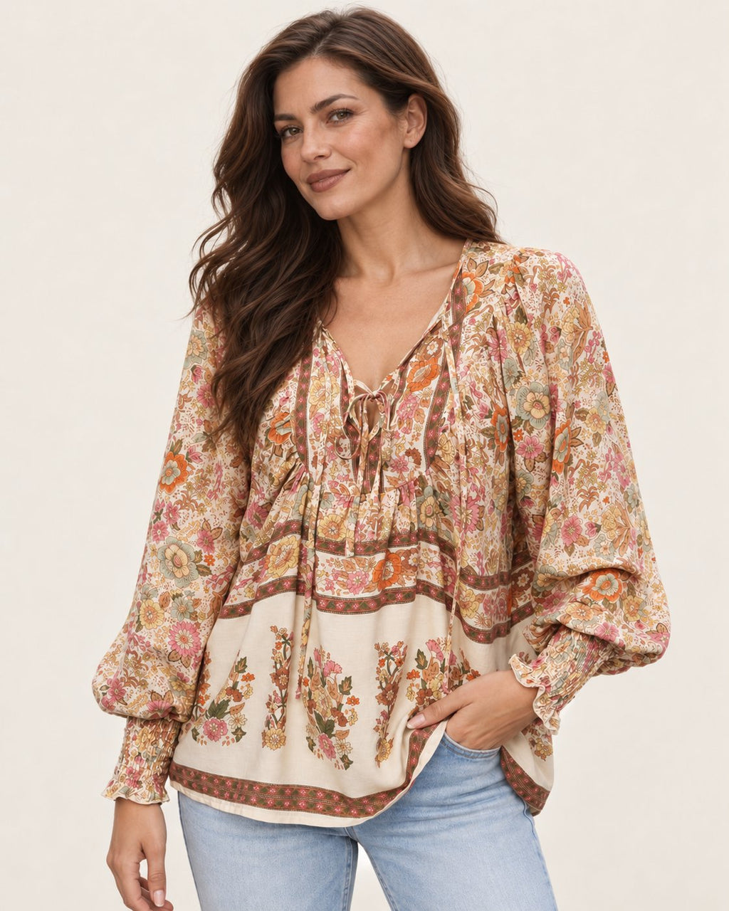 Anita | Gemusterte Bluse mit Bindedetail