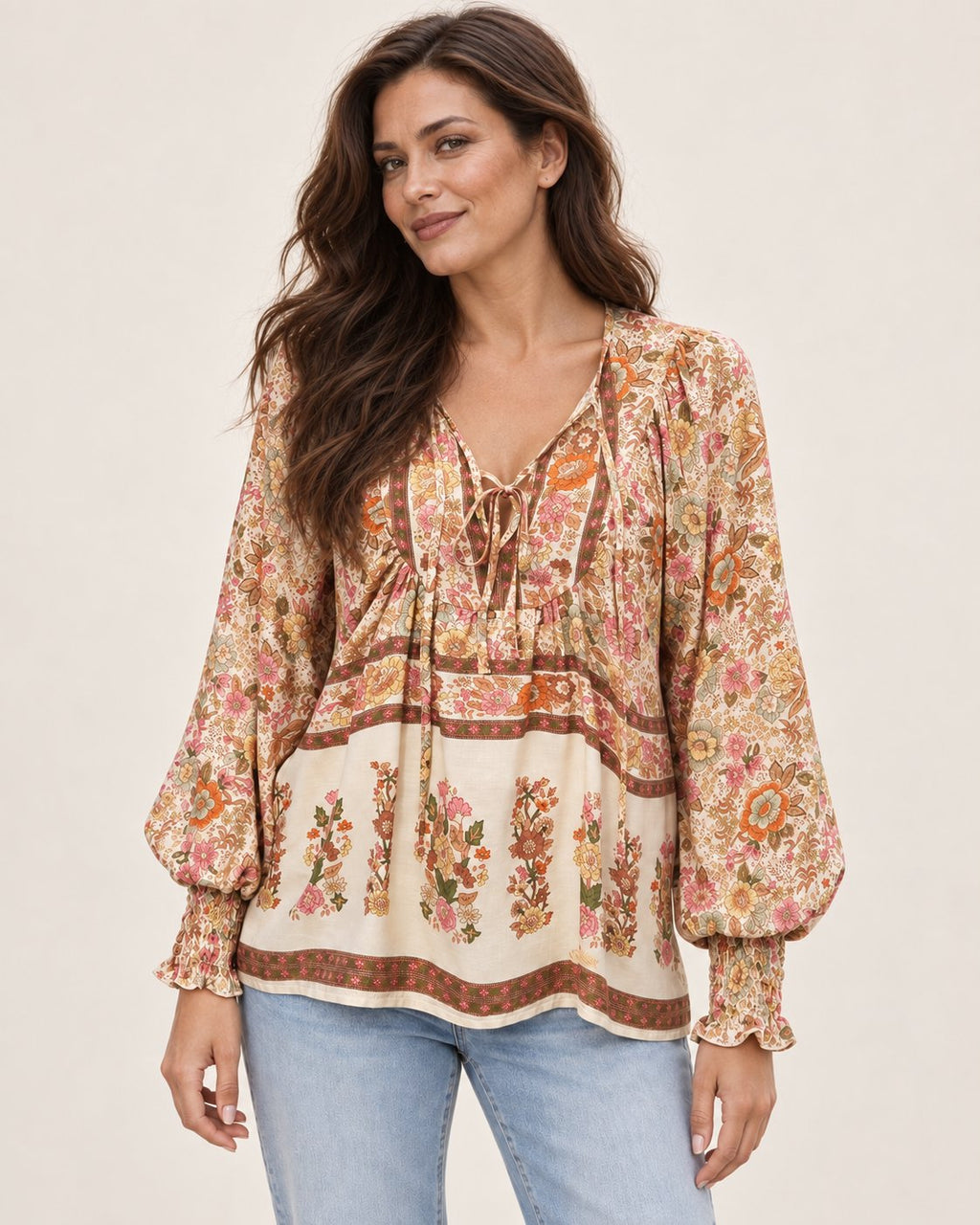 Anita | Gemusterte Bluse mit Bindedetail