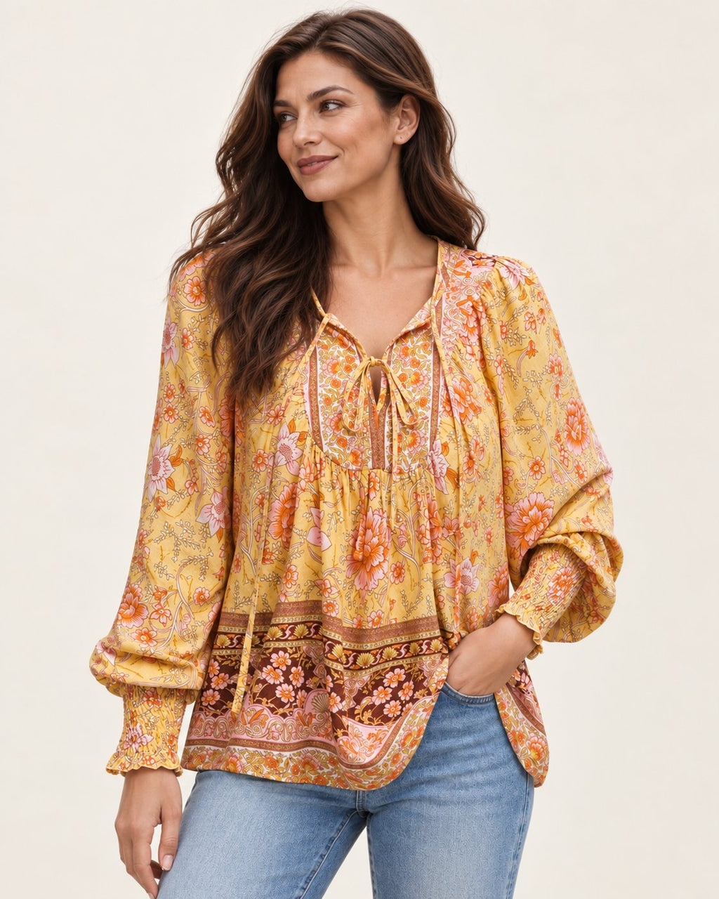 Anita | Gemusterte Bluse mit Bindedetail