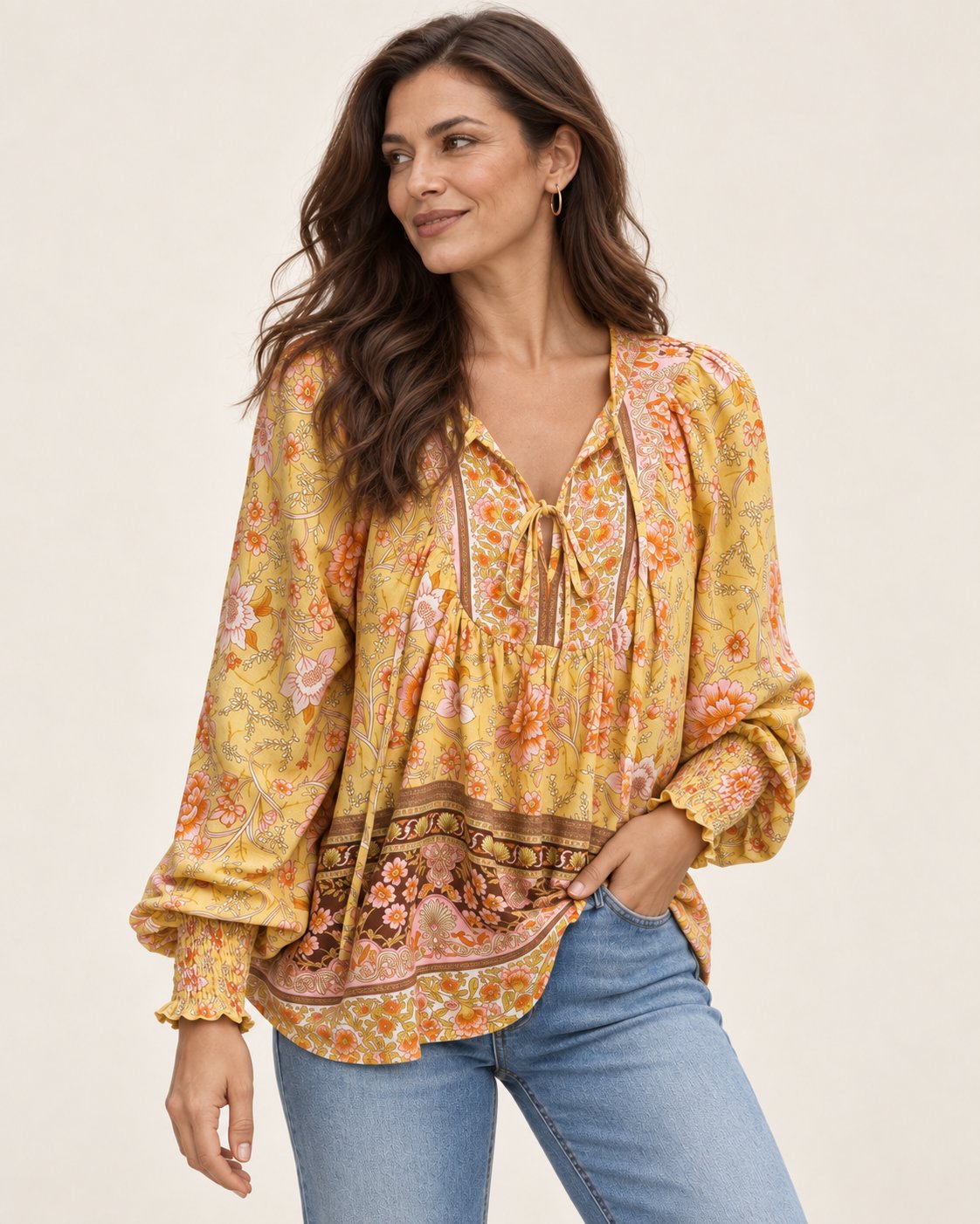 Anita | Gemusterte Bluse mit Bindedetail