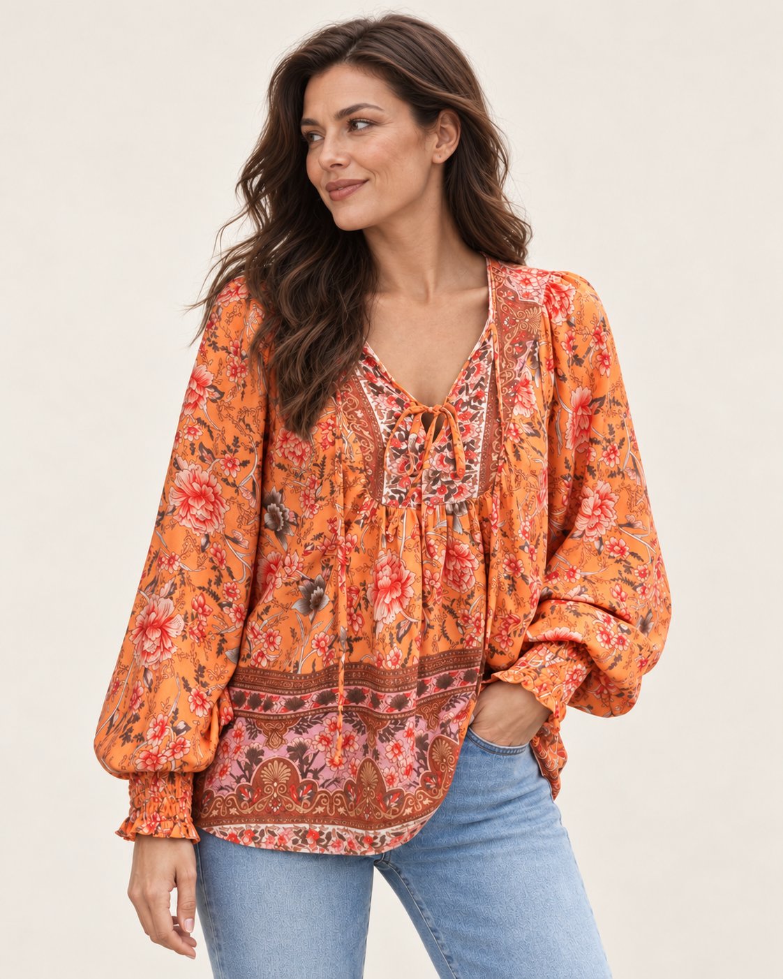 Anita | Gemusterte Bluse mit Bindedetail