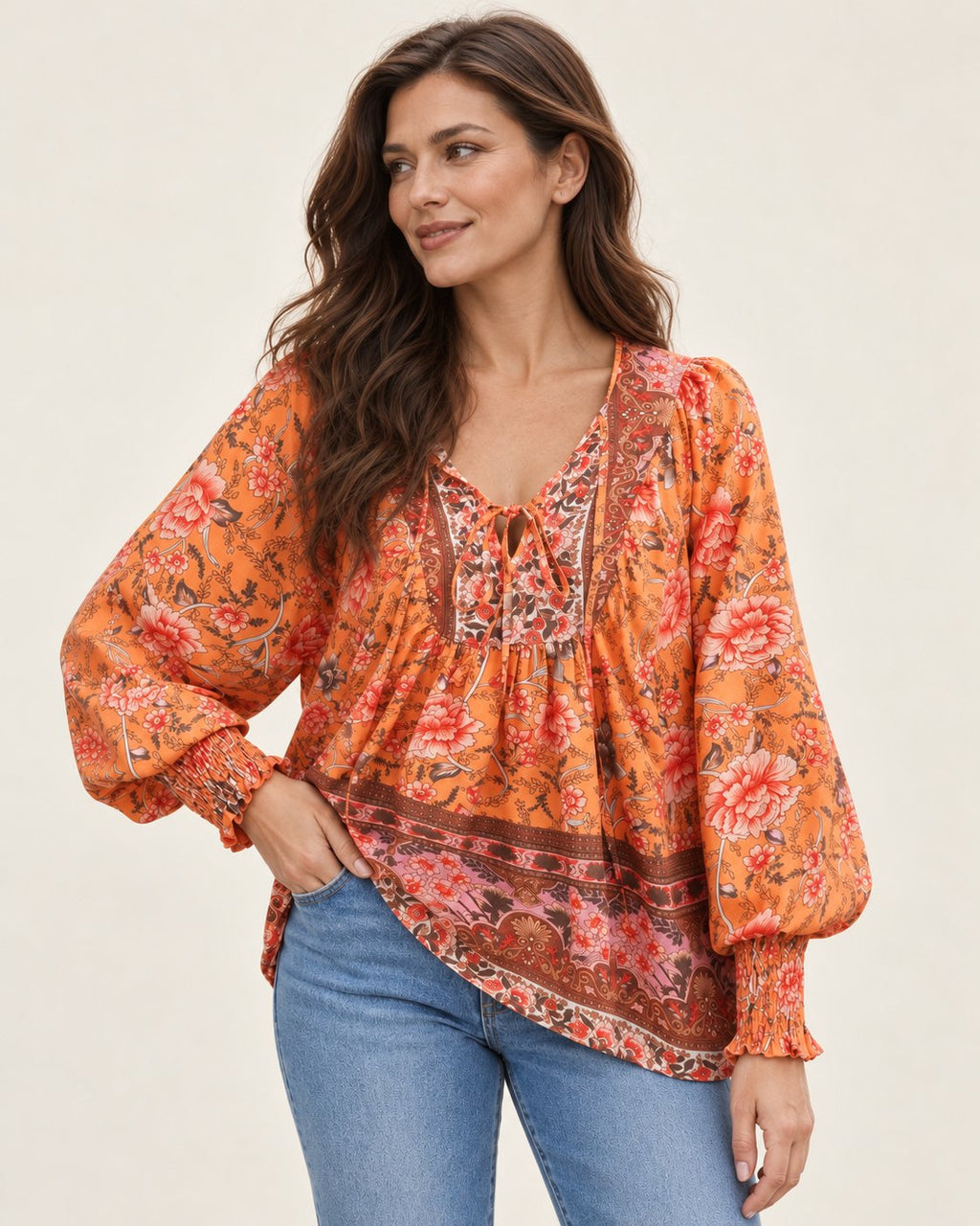Anita | Gemusterte Bluse mit Bindedetail