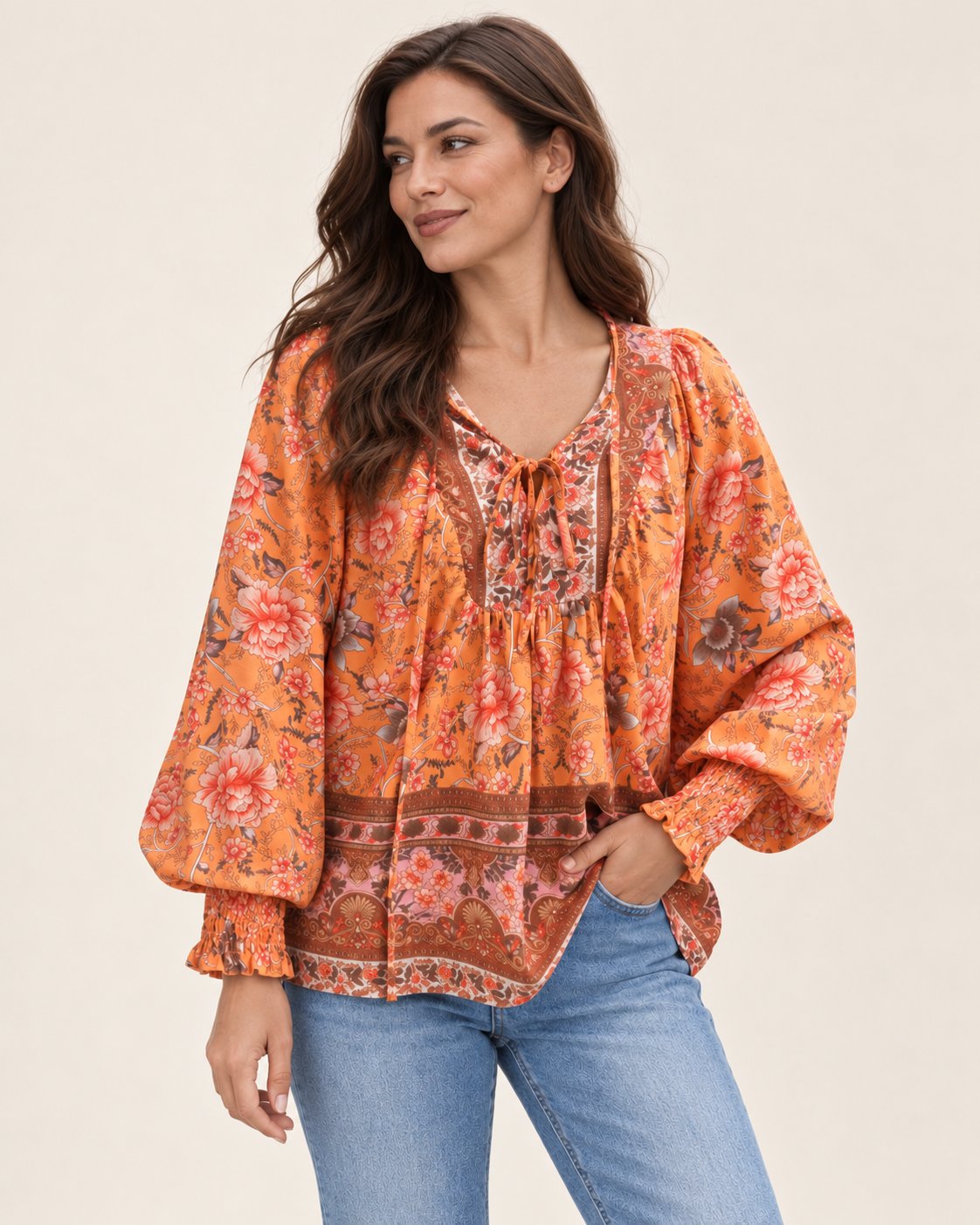 Anita | Gemusterte Bluse mit Bindedetail
