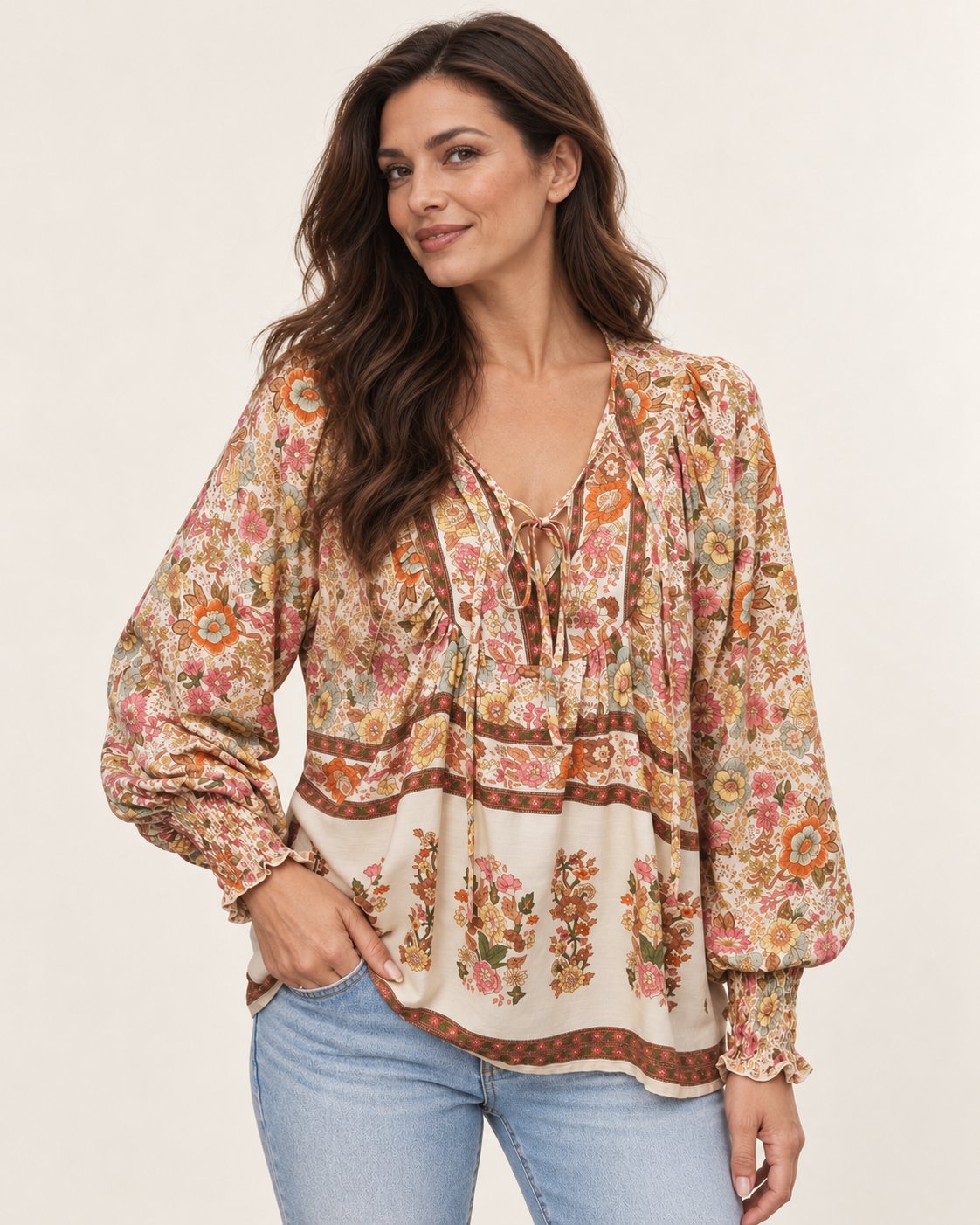Anita | Gemusterte Bluse mit Bindedetail