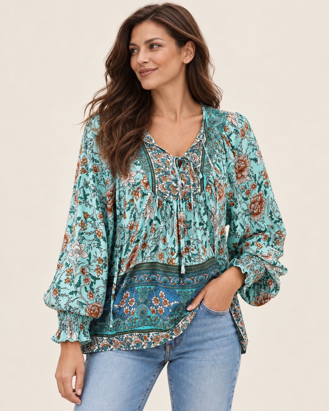 Anita | Gemusterte Bluse mit Bindedetail