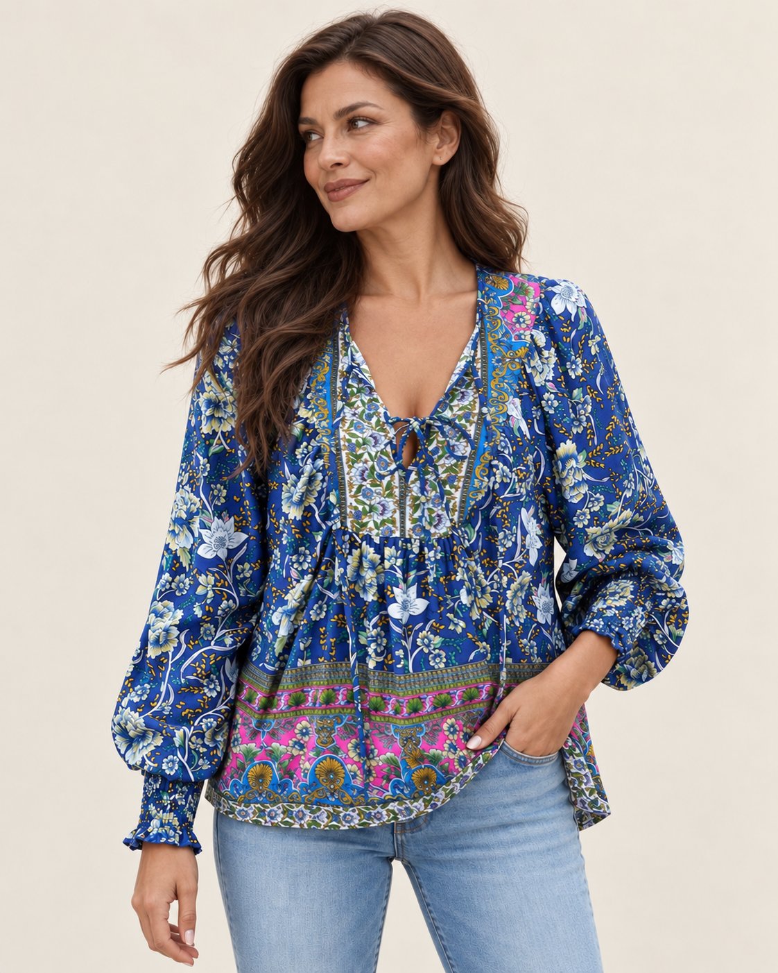 Anita | Gemusterte Bluse mit Bindedetail