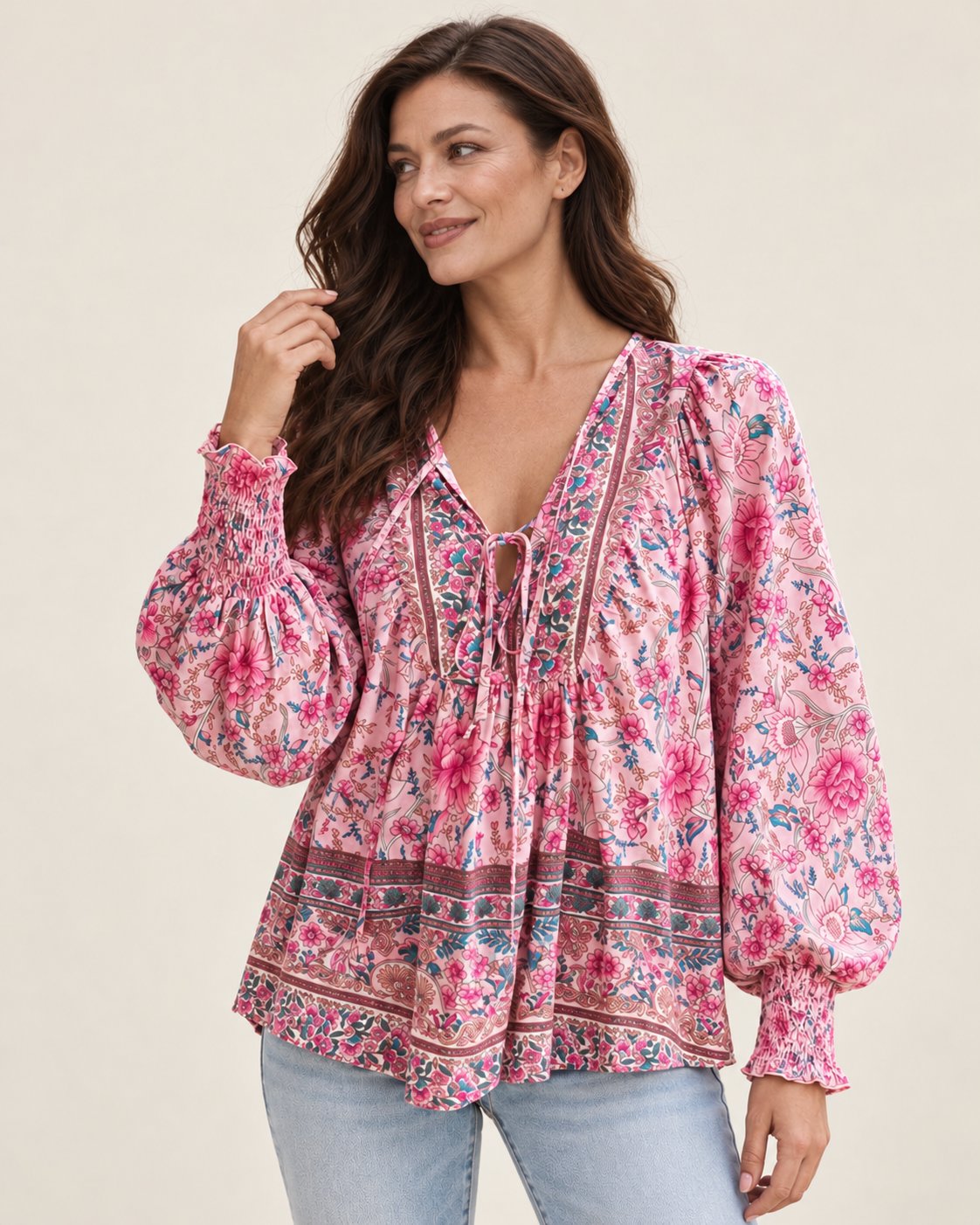 Anita | Gemusterte Bluse mit Bindedetail