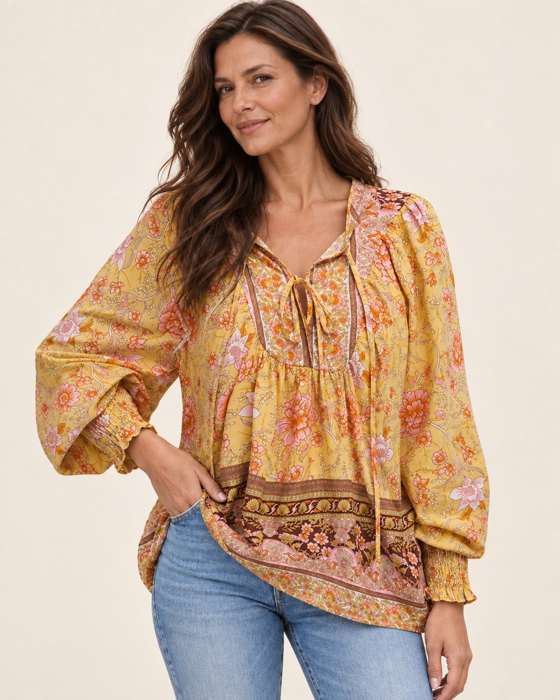 Anita | Gemusterte Bluse mit Bindedetail