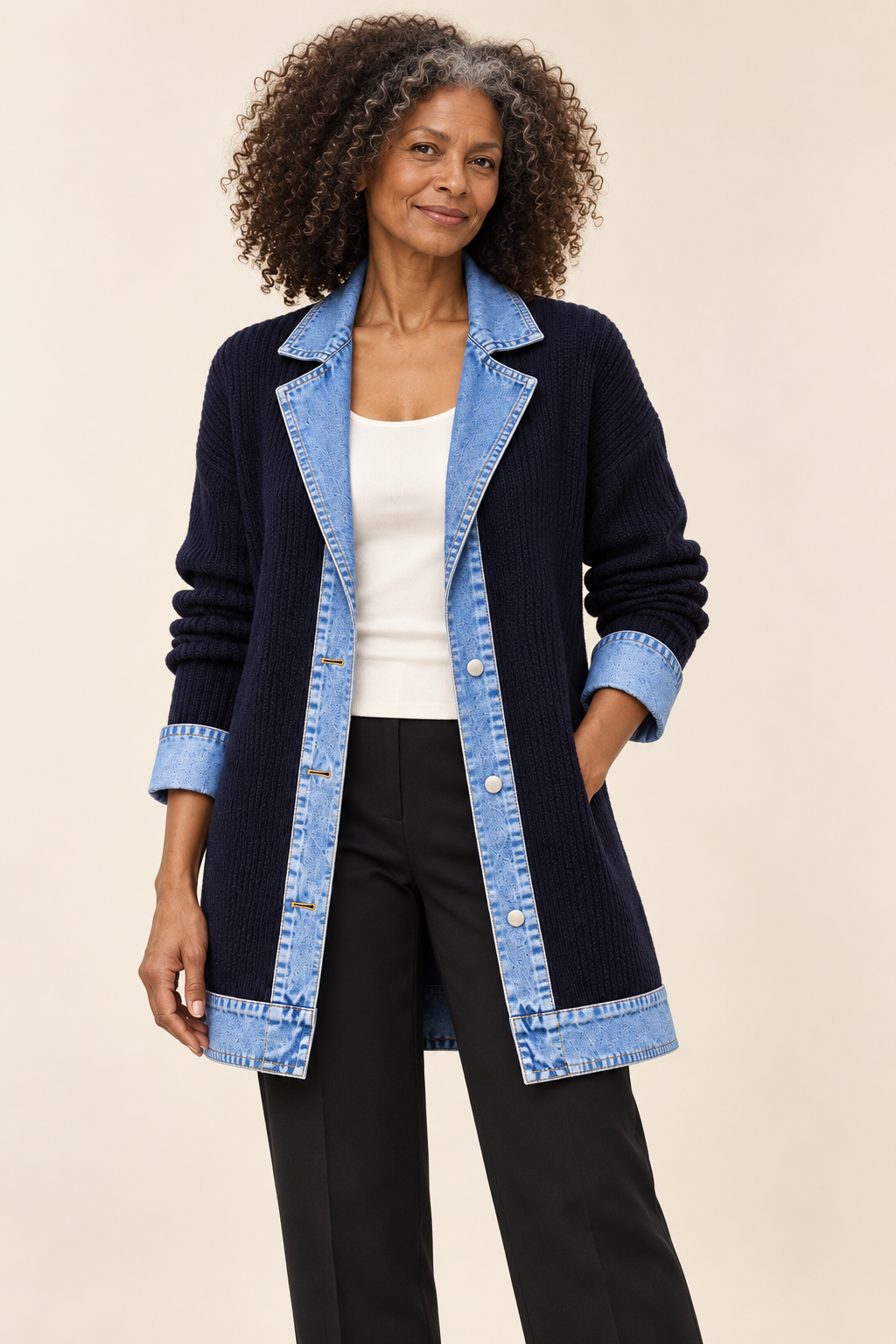 Carina Strickjacke in Marineblau – Valtor