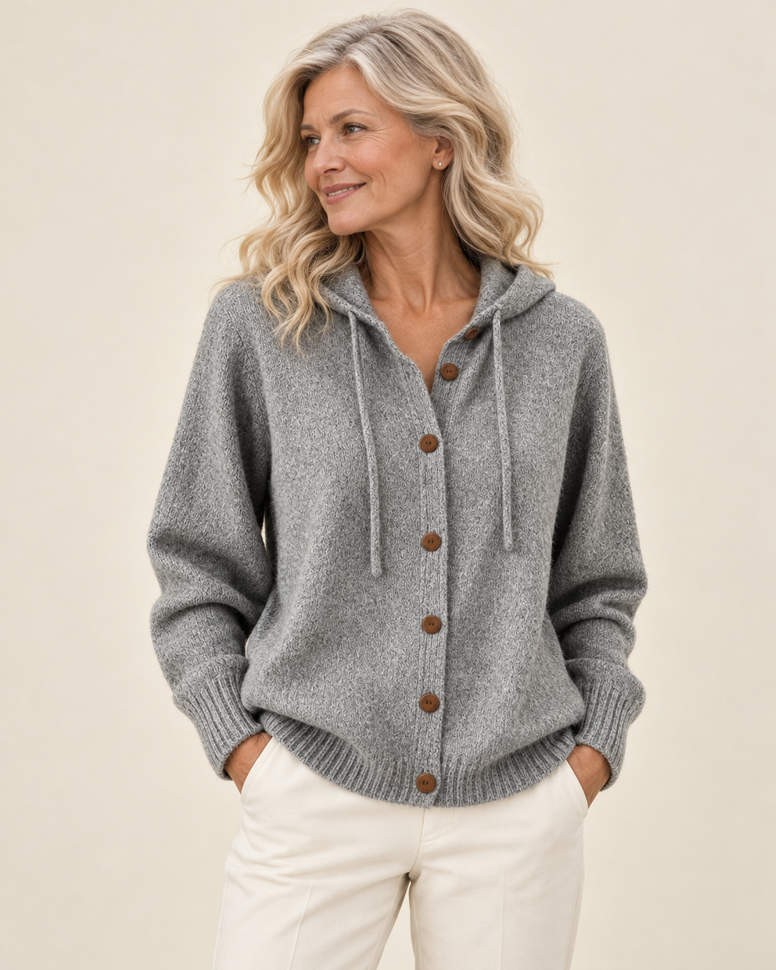 Marjolijn Strickjacke mit Kapuze – grau