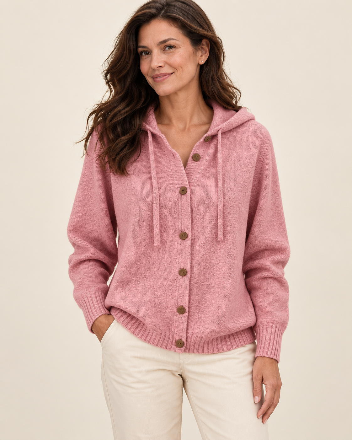 Marjolijn Strickjacke mit Kapuze – rosa