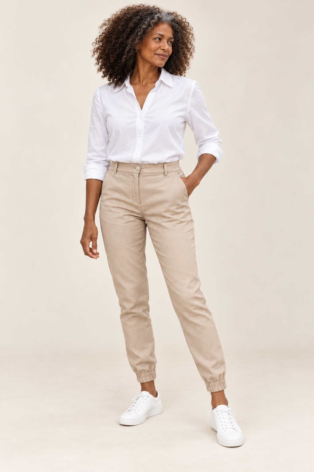 Valtor Damen | Roswitha – Hose mit elastischen Beinabschlüssen in Beige