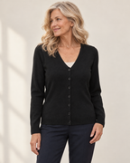 Theresa – schwarze Feinstrickjacke mit V-Ausschnitt